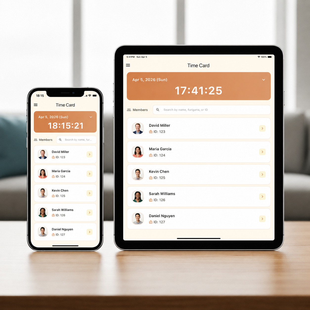 Illustrative Zeiterfassungs-App Tablet-Bildschirme